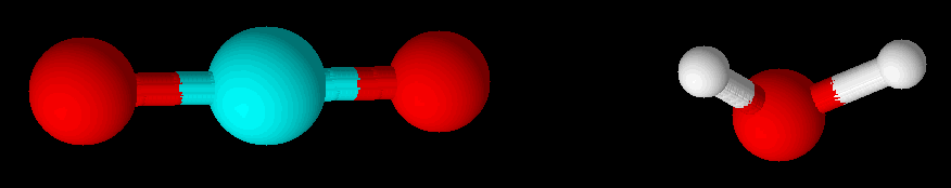 Wassermolekül und Kohlenstoffdioxidmolekül in 3D